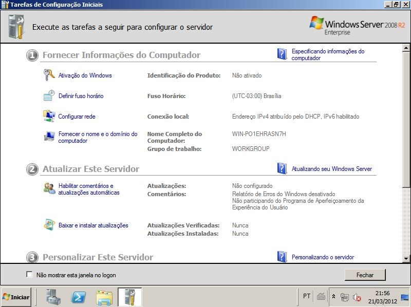 Tarefas de Configuração Iniciais no Windows Server 2008 R2