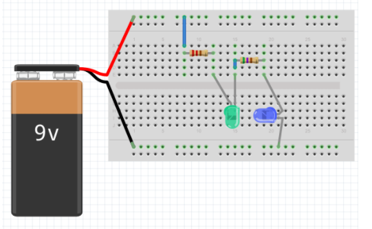 Visualização de dois LEDs no circuito do fritzing