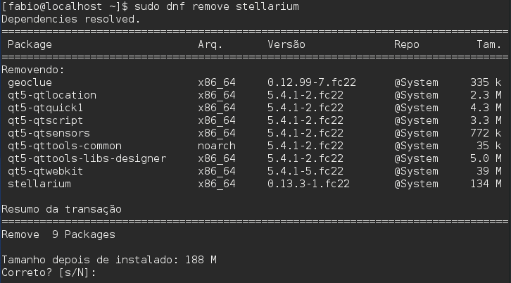 Gerenciador de Pacotes DNF - Stellarium remove - Fedora 22
