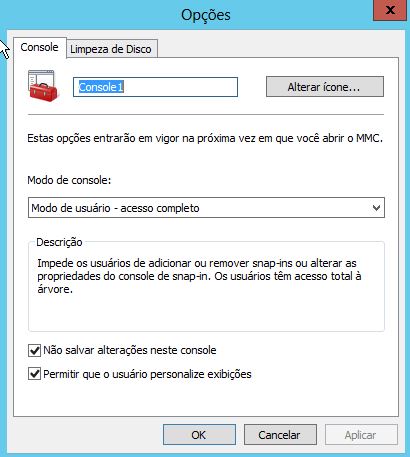Console MMC - Opções do Windows Server 2012