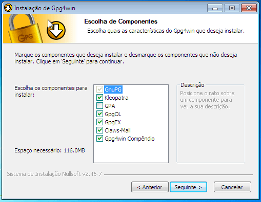 Gpg4Win - Criptografia - instalação - componentes