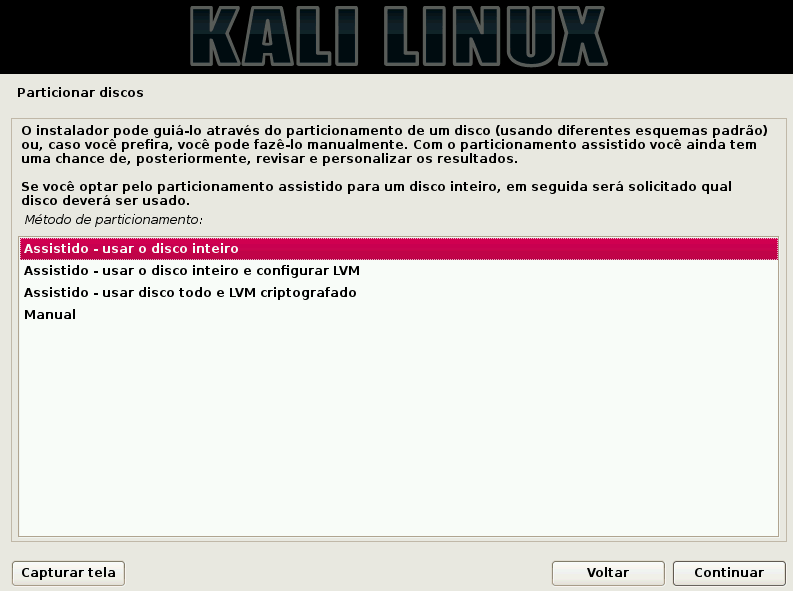 Kali Linux - particionar discos