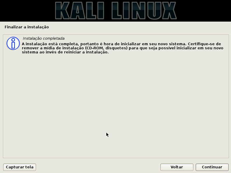 Kali Linux - finalizar instalação
