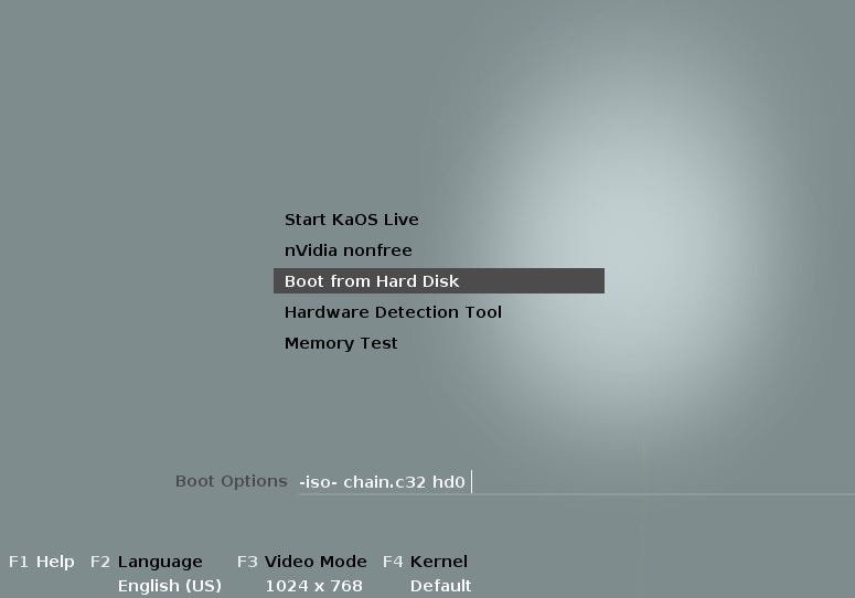 KaOS Linux - boot pelo disco rígido