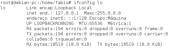 Endereço de loopback no Linux com ifconfig