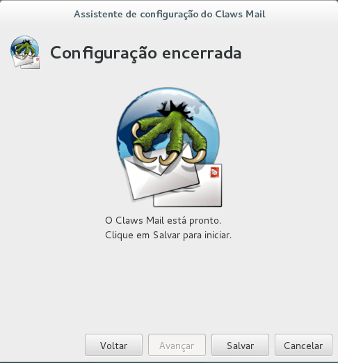 Assistente de configuração do Claws Mail Salvar