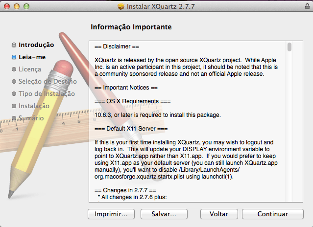 Instalador do XQuartz no Mac OS X Mavericks - Leiame