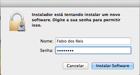 Instalar XQuartz no Mac OS X - Tipo de Instalação - senha