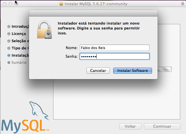 Instalar o MySQL para Mac OS X Yosemite e Mavericks - Senha