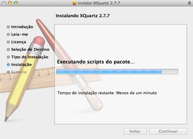 Instalar XQuartz no Mac OS X Yosemite - Script do pacote