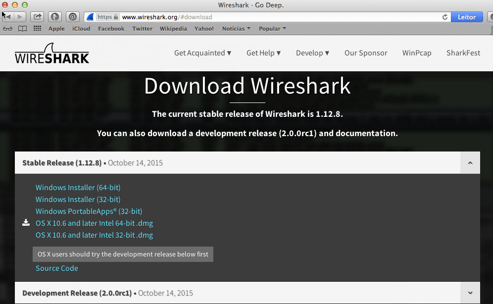 Wireshark no Mac OS X - Download