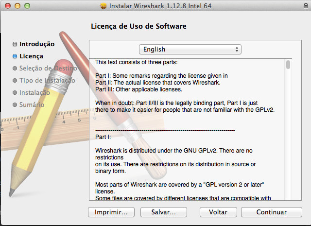 Wireshark no Mac OS X - Instalação - Licença