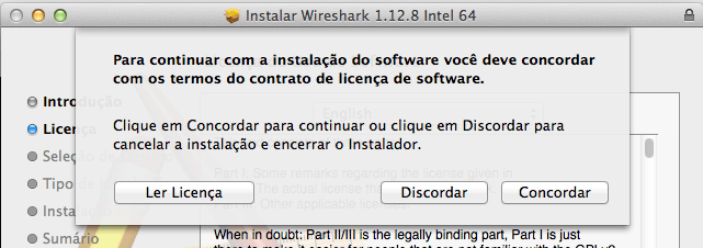 Wireshark no Mac OS X - Instalação - Aceitar Licença