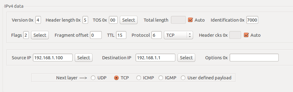 Pacote TCP no packeth - Linux Ubuntu