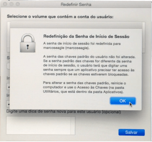Senha redefinida - Mac OS X