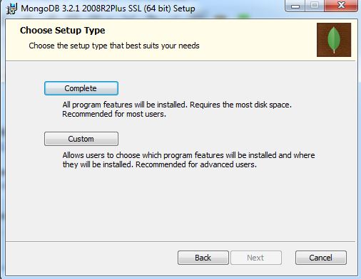 Tipo de instalação do MongoDB no Windows