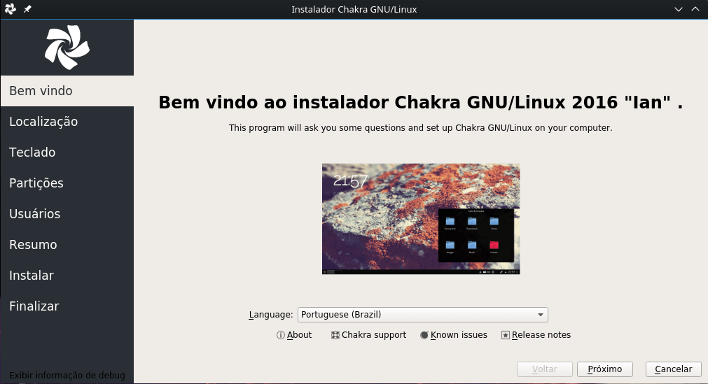 Linux Chakra - idioma português do Brasil