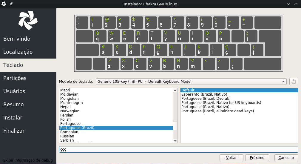 Chakra Linux - teclado português brasileiro