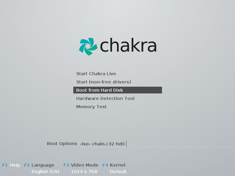 Chakra Linux - Boot from Hard Disk