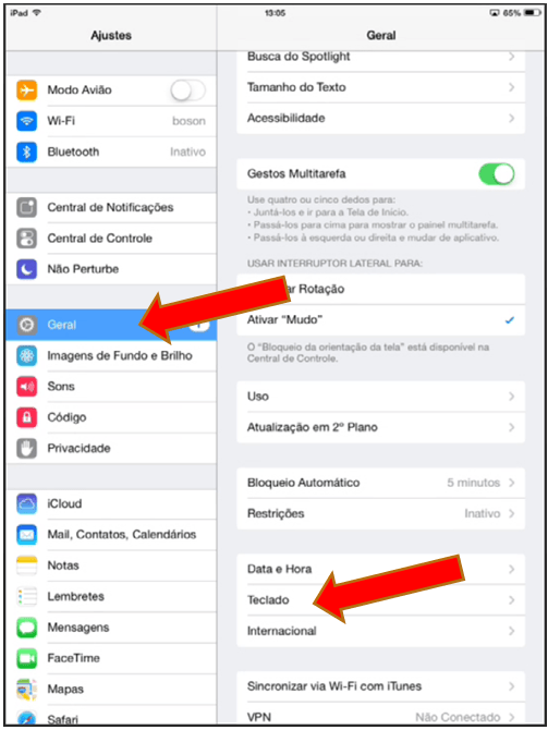 Configurações Gerais no iOS da Apple