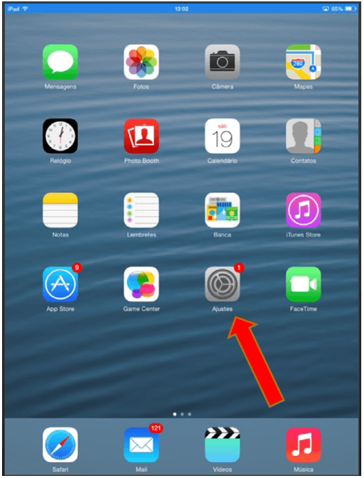 Tela inicial do iOS no iPad
