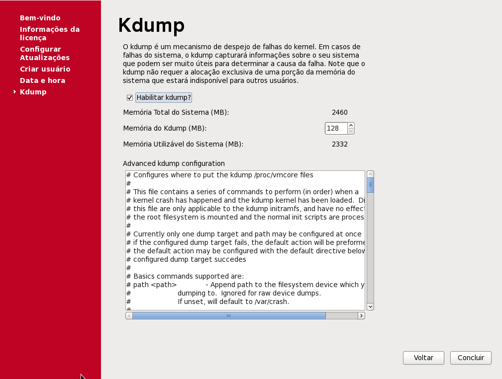 Habilitar Kdump no Oracle Linux