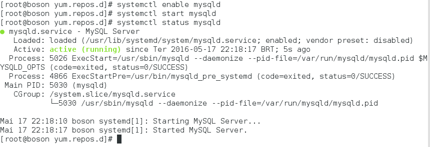 serviço mysqld em execução no Oracle Linux