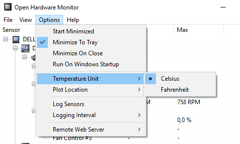 Open Hardware Monitor Opções