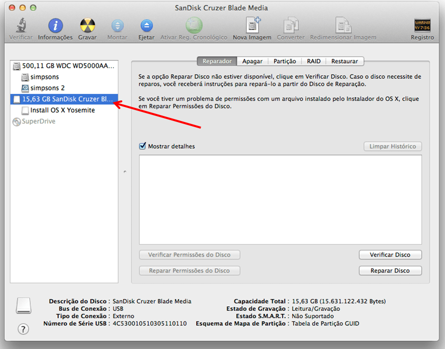 Formatar pendrive com o sistema de arquivos OS X
