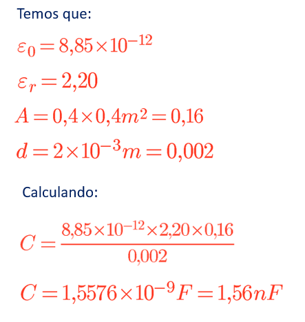 Exercício de capacitância com permissividade relativa