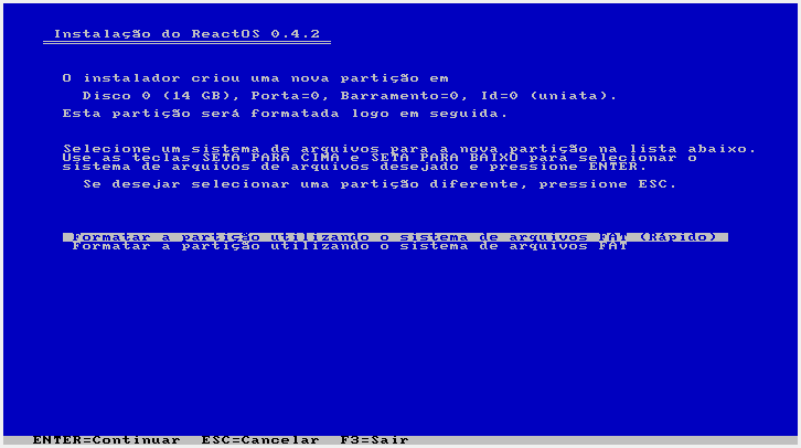 Formatar disco para instalar o ReactOS