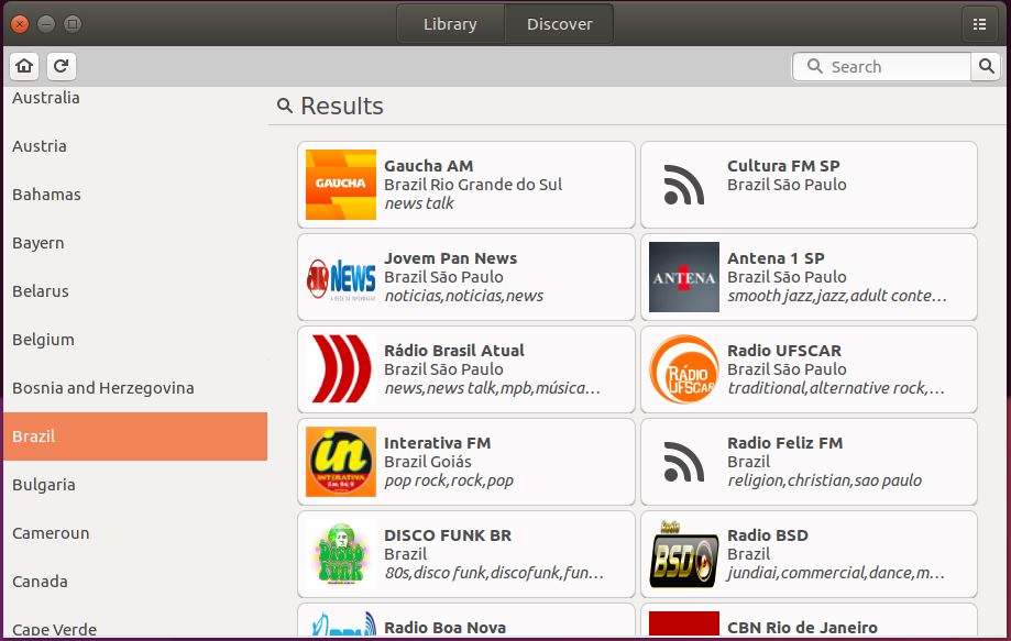 Filtrando estações de rádio por país no gradio - Linux Ubuntu