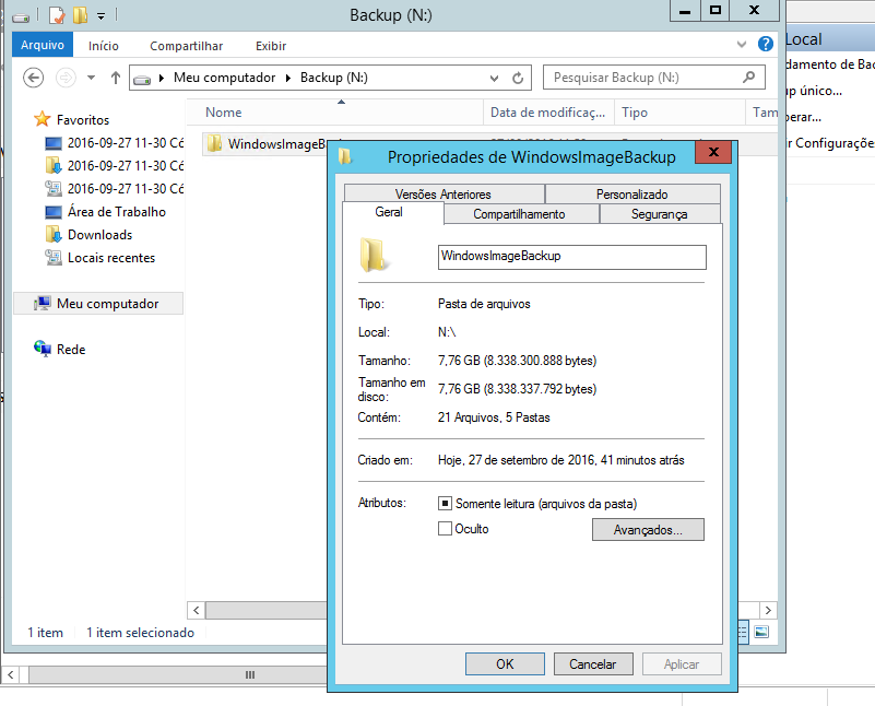 Verificando o backup do estado do sistema no Windows Server 2012 R2
