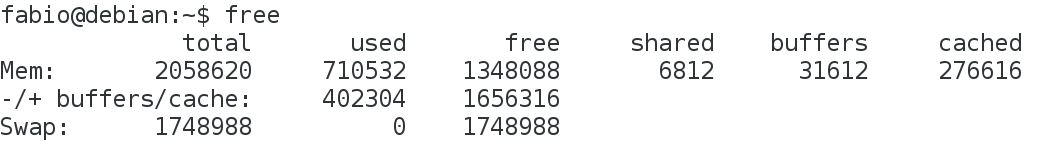 Verificando tamanho do swap com comando free no Linux