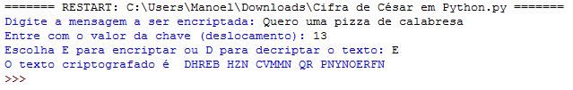 Criptografando mensagem com cifra de césar em Python