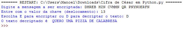 Decifrando mensagens com cifra de césar em pyhton