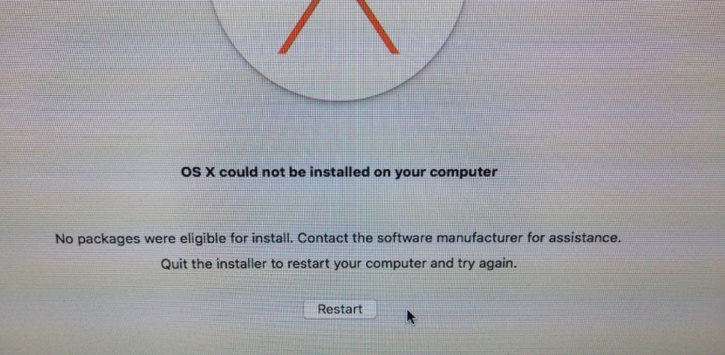 Erro na instalação do sistema operacional Mac OS X
