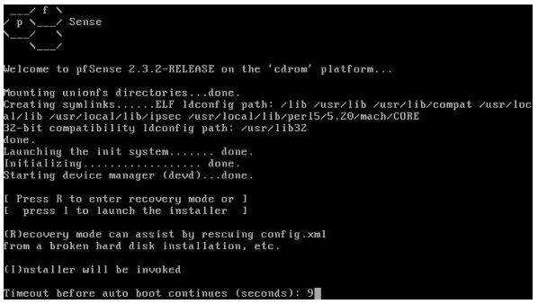 Tela inicial de instalação do pfSense