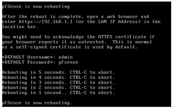 Reiniciando o sistema pfSense