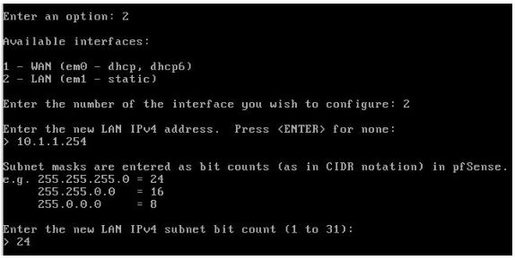 Setup ​ para configuração das ​interfaces ​ de rede. no pfSense