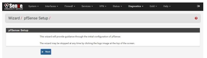 Tela do ​Wizard ​ após logar no sistema pfSense