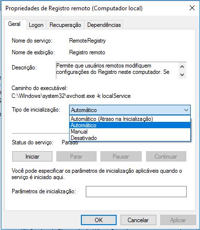 Ativando Serviço Remoto no Windows 10
