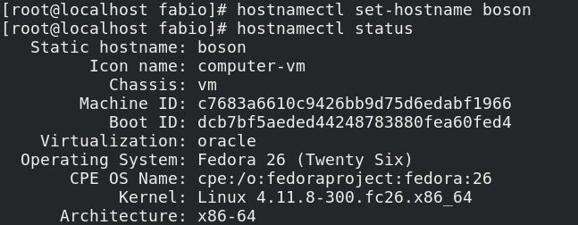 Configurar hostname no Fedora linux com hostnamectl