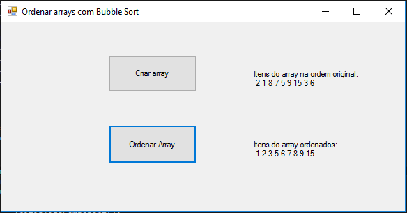 Ordenar array em C# com método bubblesort