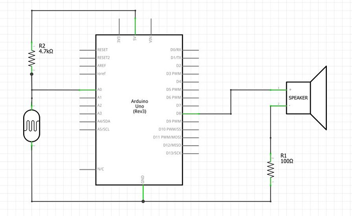 Circuito esquemático - tocar sons no Arduino com sensor de luz