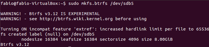 Formatar partição com sistema de arquivos btrfs no Linux