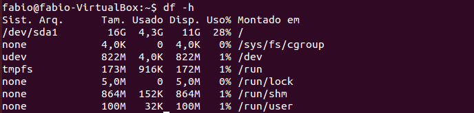 Verificar as partições montadas com df -h no Linux