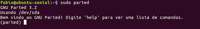 usando o comando parted no linux