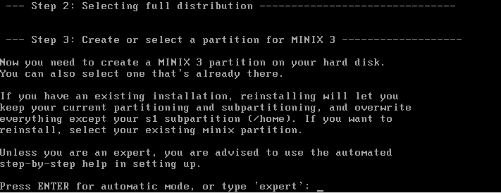 Particionamento de discos no Minix