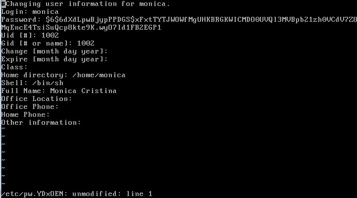 Alterar dados dos usuários no FreeBSD com comando chpass